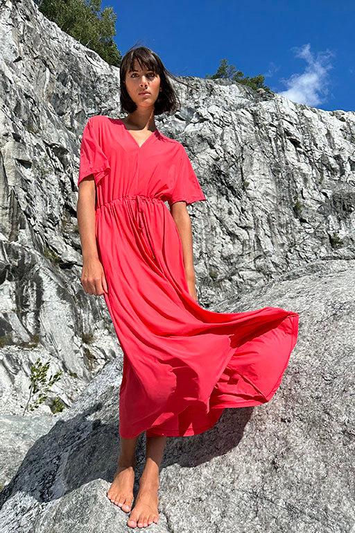 Coral red hot sale maxi dress