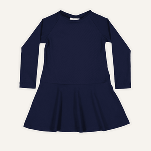 Girls Navy Long Sleeve UV Dress UPF 50+ – Sun Protective Resort Wear